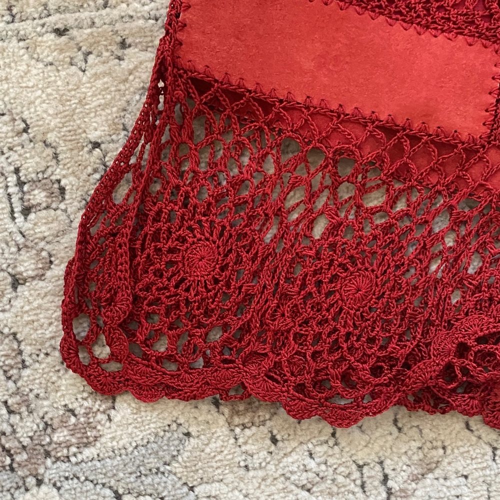 Red Crochet Leather Patch Jacket - image 8